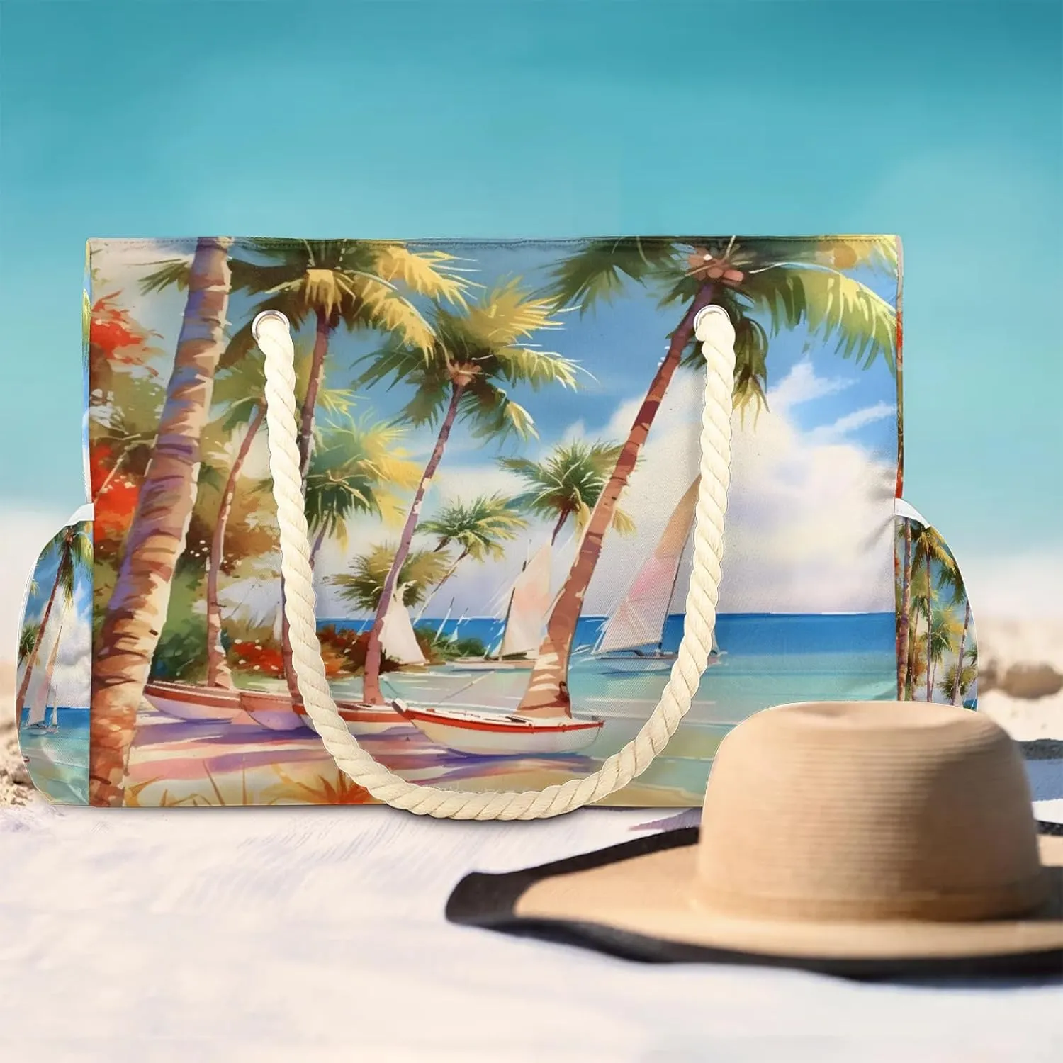 Large Beach Bags for Women and Men, Waterproof Tote with Zipper, Reusable Grocery Shopping Shoulder Bag