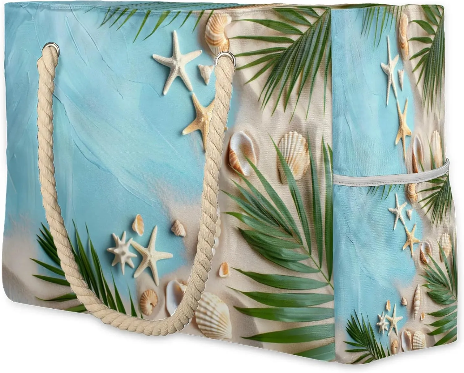 Large Beach Bags for Women and Men, Waterproof Tote with Zipper, Reusable Grocery Shopping Shoulder Bag