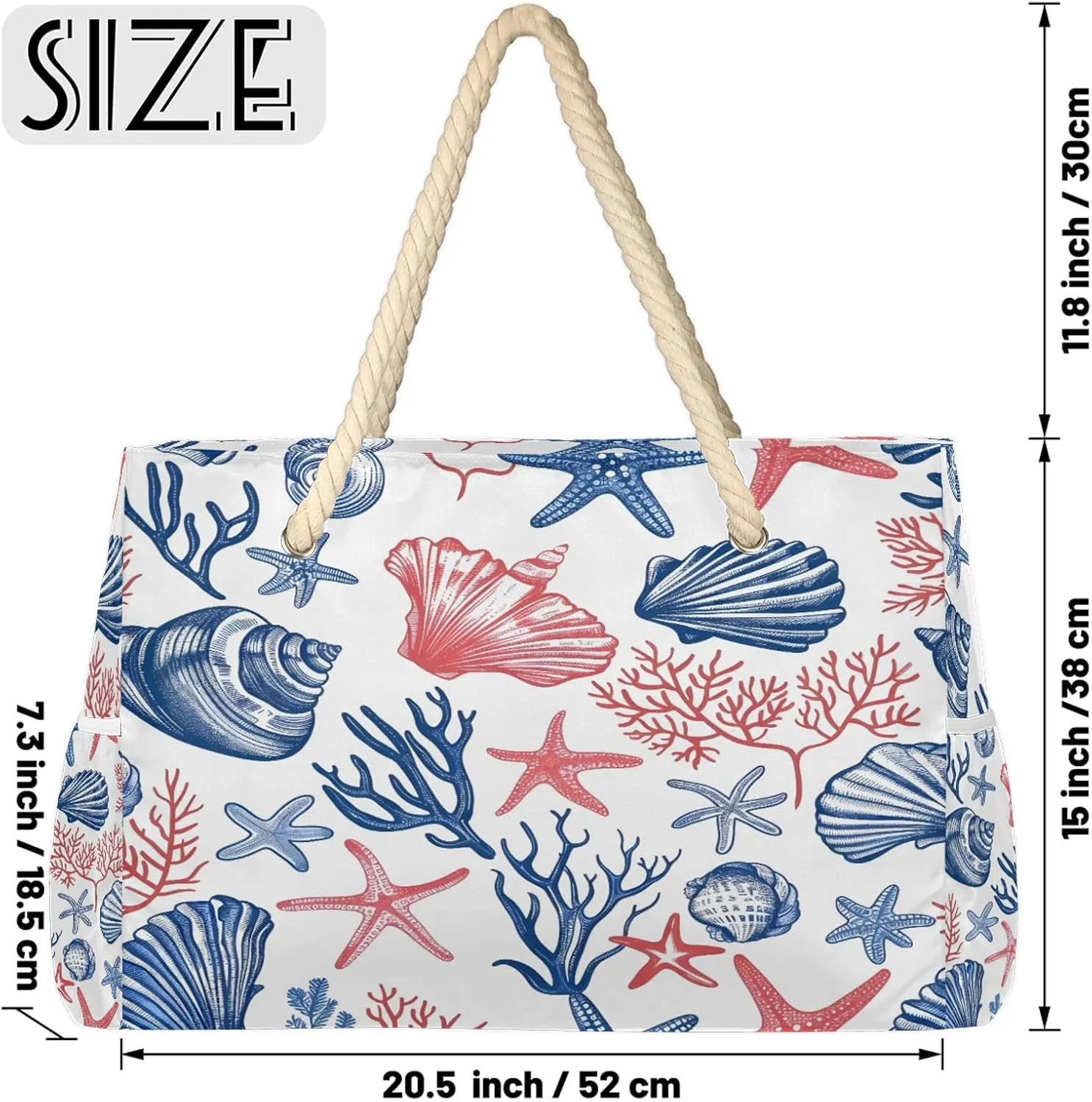 Large Beach Bags for Women and Men, Waterproof Tote with Zipper, Reusable Grocery Shopping Shoulder Bag