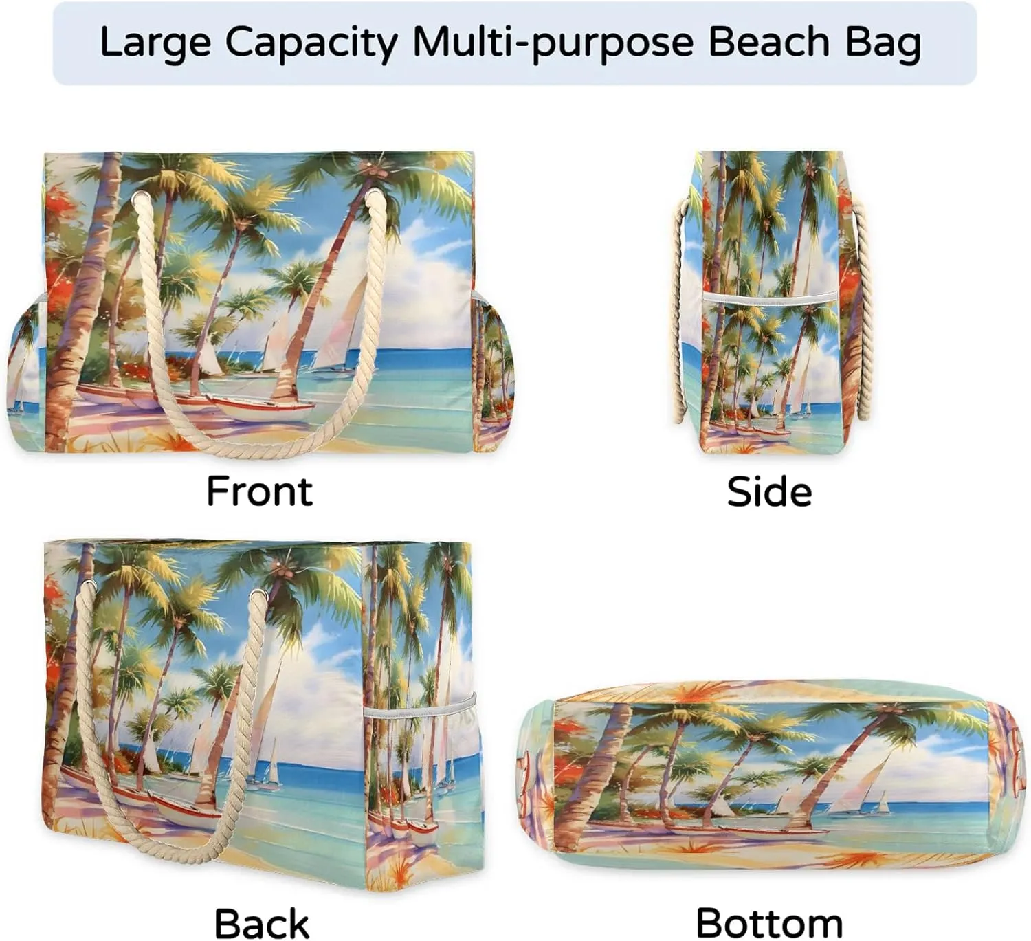 Large Beach Bags for Women and Men, Waterproof Tote with Zipper, Reusable Grocery Shopping Shoulder Bag
