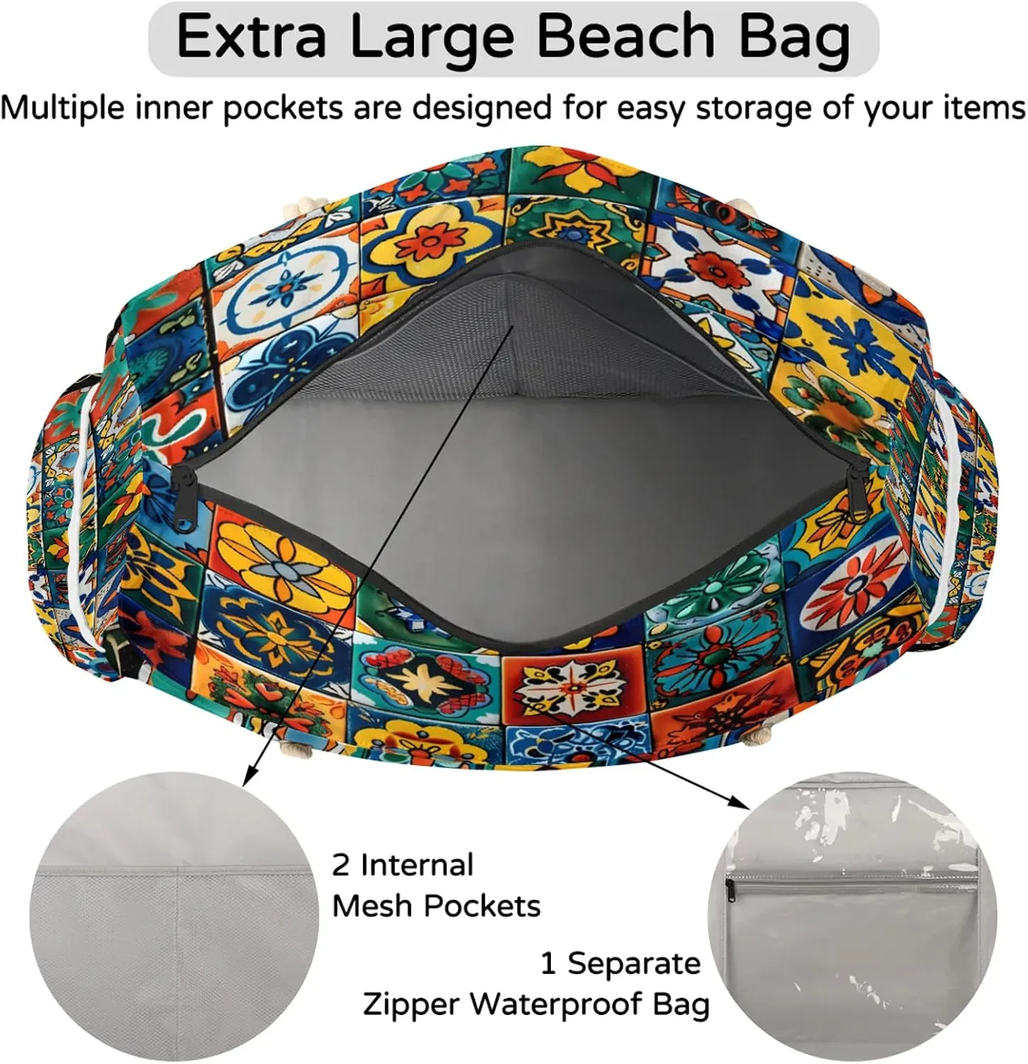 Large Beach Bags for Women with Zipper Beach Tote Bag Waterproof Sandproof Gym Swim Pool Grocery Travel Bag