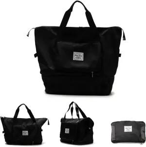Large Capacity Foldable Travel Bag, Portable Expandable Travel Duffel Bag, Waterproof Dry and Wet Separation Oxford Fabric Tote Bag for Women Men, Perfect for Travel, Gym, Vacation (Black)