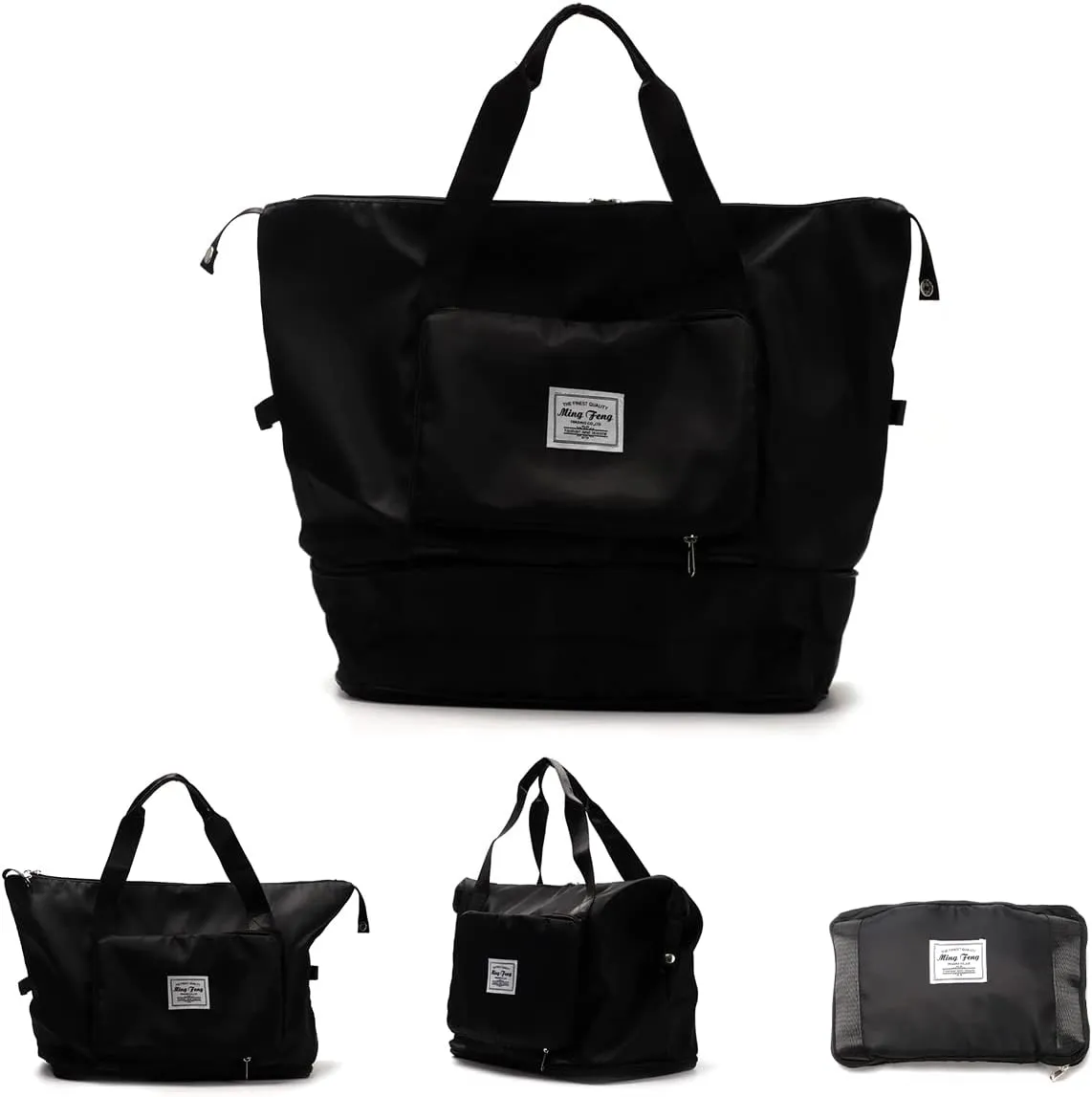 Large Capacity Foldable Travel Bag, Portable Expandable Travel Duffel Bag, Waterproof Dry and Wet Separation Oxford Fabric Tote Bag for Women Men, Perfect for Travel, Gym, Vacation (Black)