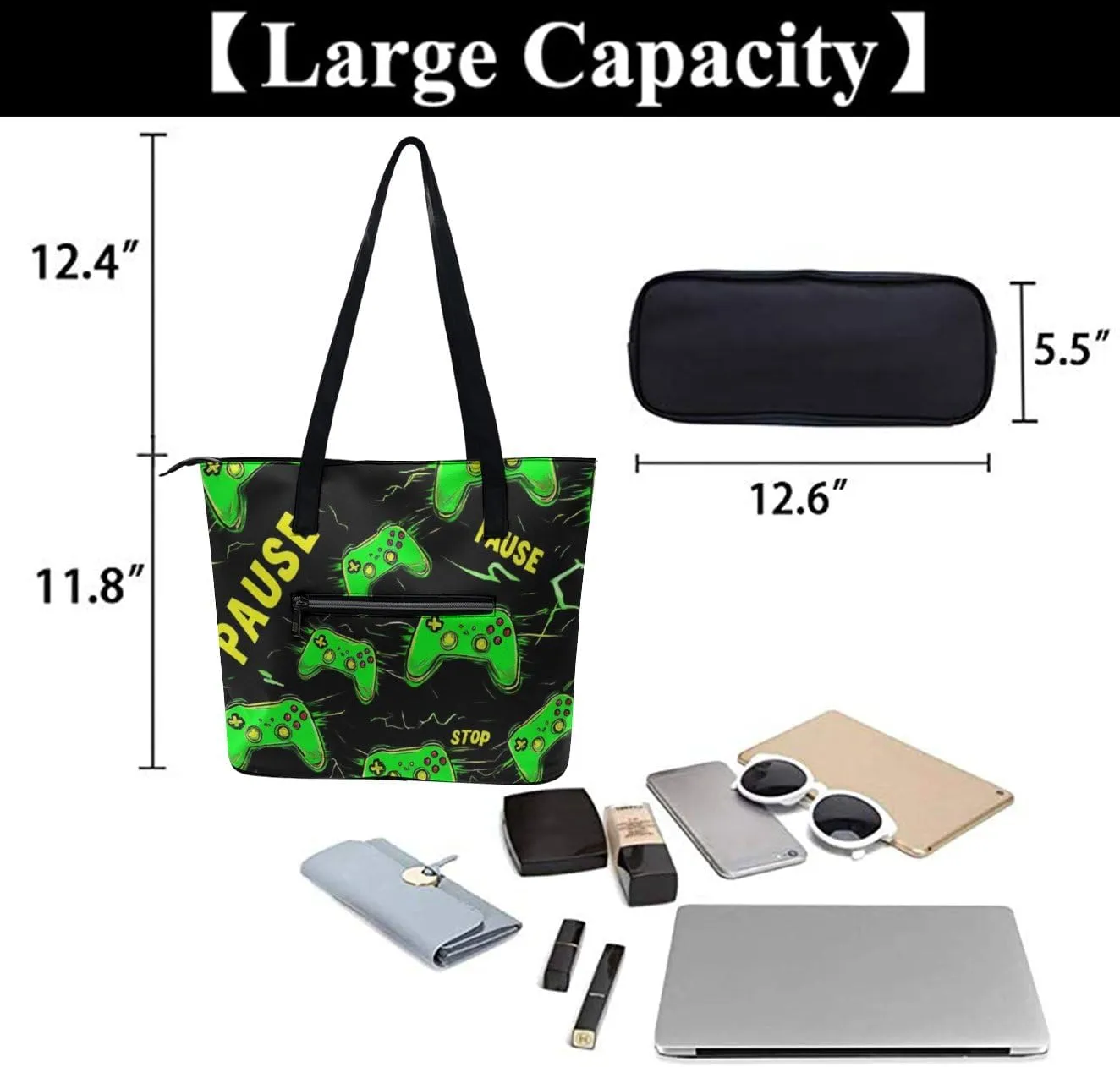 Large Capacity Tote Bag for Women, Women's Funny Lightweight Zipper Handbag for Shopping, Travel, Work
