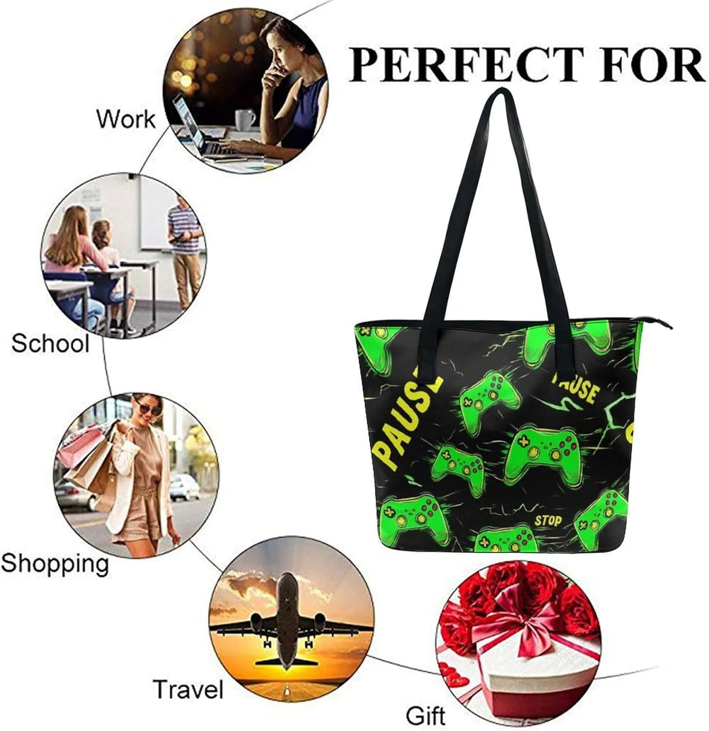 Large Capacity Tote Bag for Women, Women's Funny Lightweight Zipper Handbag for Shopping, Travel, Work