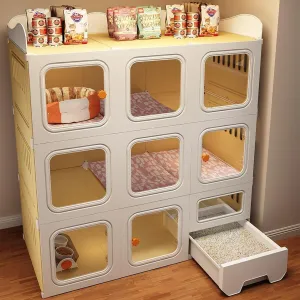 Large Cat Cage, DIY Cat Playpen, Pet Cage, with Pull-Out Cat Litter Box, Suitable for Indoor and Balcony, Easy to Assemble Cattery, Large Exercise Place Ideal F,106 * 46 * 116cm/42 * 18 * 46in