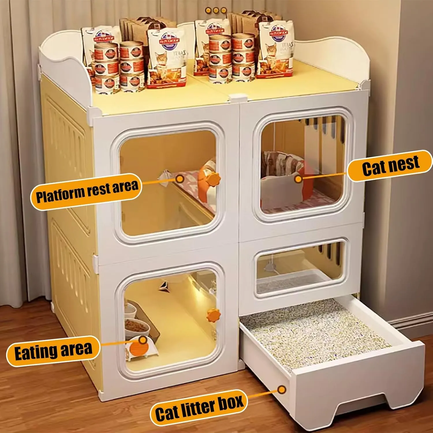 Large Cat Cage, DIY Cat Playpen, Pet Cage, with Pull-Out Cat Litter Box, Suitable for Indoor and Balcony, Easy to Assemble Cattery, Large Exercise Place Ideal F,106 * 46 * 116cm/42 * 18 * 46in