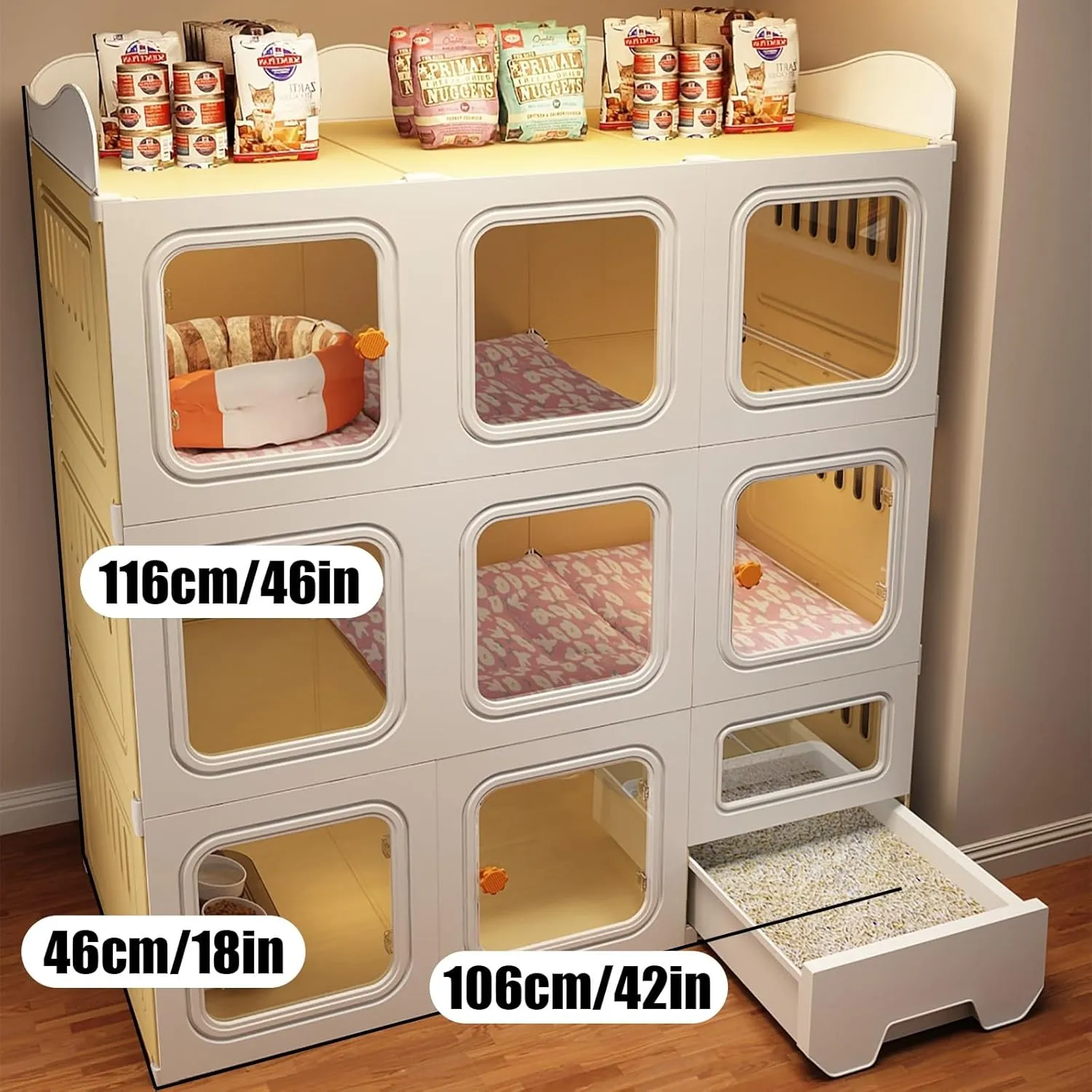 Large Cat Cage, DIY Cat Playpen, Pet Cage, with Pull-Out Cat Litter Box, Suitable for Indoor and Balcony, Easy to Assemble Cattery, Large Exercise Place Ideal F,106 * 46 * 116cm/42 * 18 * 46in