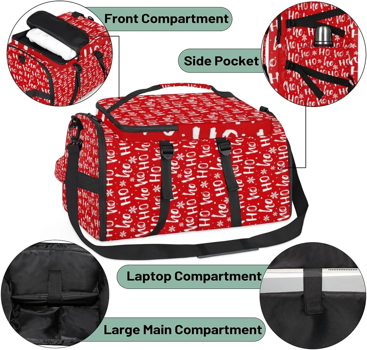 Large Sports Gym Bag With Shoe & Laptop Compartment 47L Waterproof Travel Duffel Bags for Men Women Christmas Letter Pattern Luggage Backpack Duffle Bag