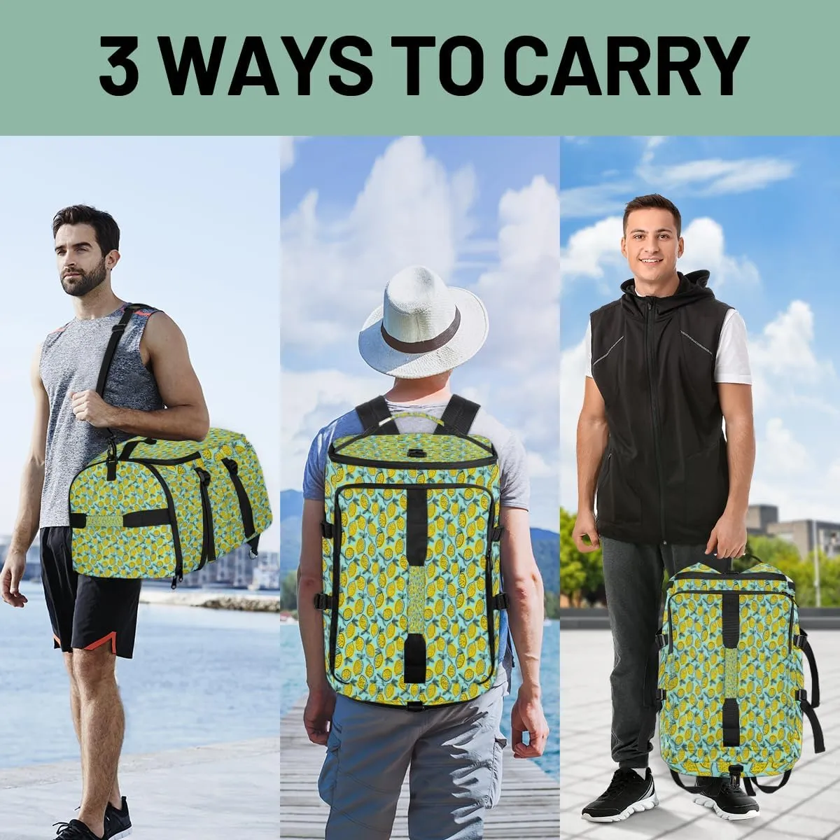 Large Sports Gym Bag With Shoe & Laptop Compartment 47L Waterproof Travel Duffel Bags for Men Women Color Lemon Luggage Backpack Duffle Bag