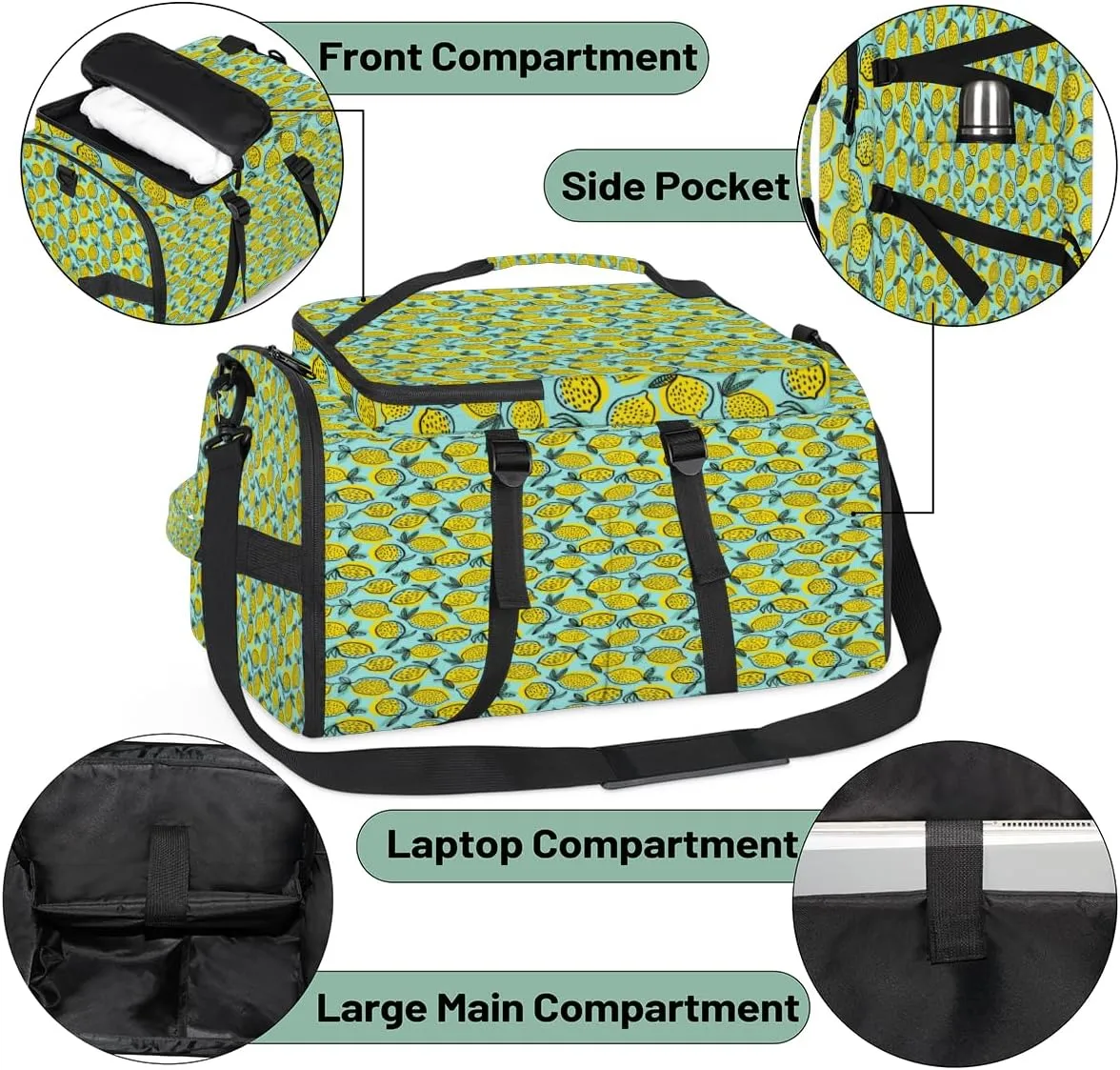 Large Sports Gym Bag With Shoe & Laptop Compartment 47L Waterproof Travel Duffel Bags for Men Women Color Lemon Luggage Backpack Duffle Bag