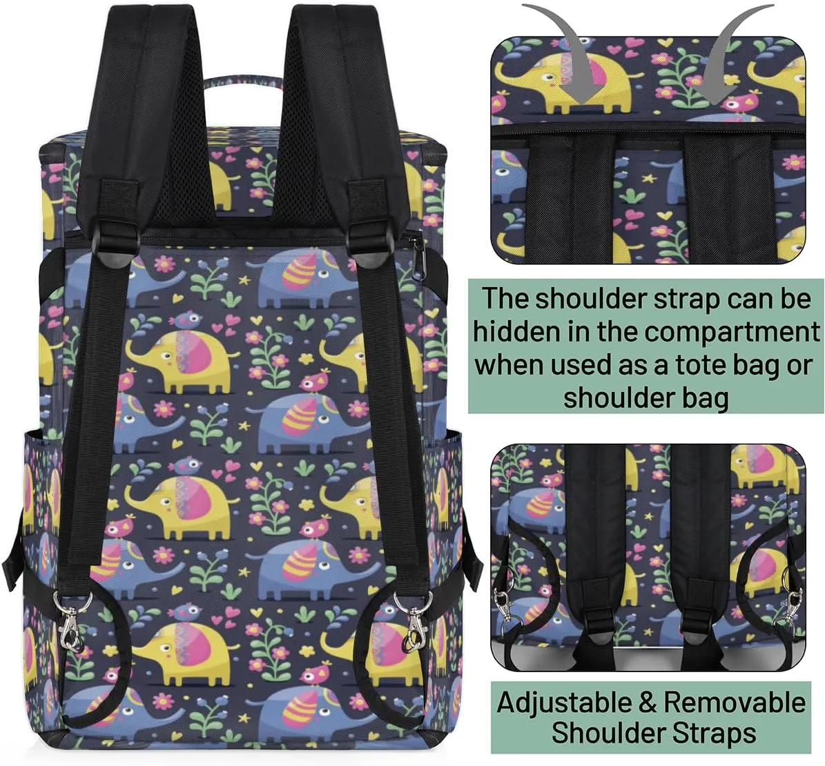 Large Sports Gym Bag With Shoe & Laptop Compartment 47L Waterproof Travel Duffel Bags for Men Women Elephant Flower Luggage Backpack Duffle Bag
