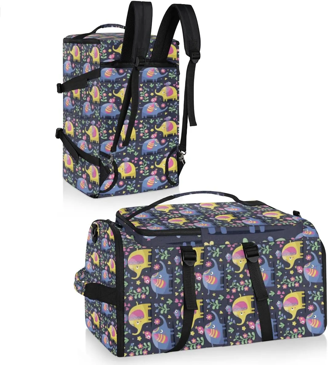 Large Sports Gym Bag With Shoe & Laptop Compartment 47L Waterproof Travel Duffel Bags for Men Women Elephant Flower Luggage Backpack Duffle Bag