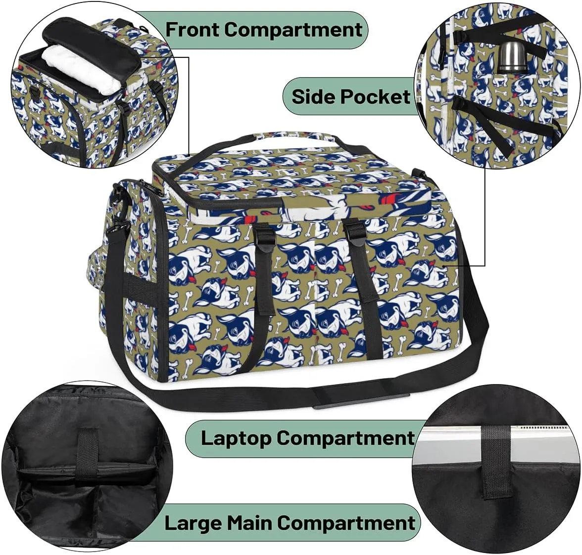 Large Sports Gym Bag With Shoe & Laptop Compartment 47L Waterproof Travel Duffel Bags for Men Women French Bulldog Luggage Backpack Duffle Bag