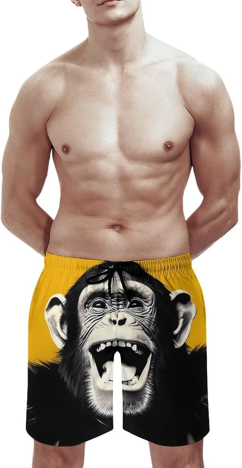 Laugh Monkey Chimp Men's Swim Trunks Quick Dry Bathing Suit Swimming Board Shorts Beach Swimwear