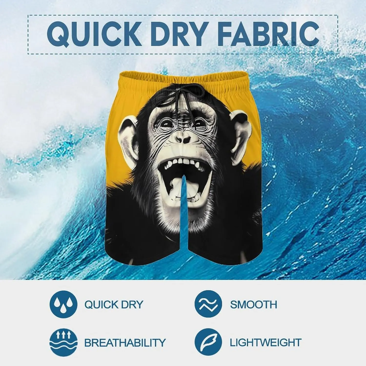 Laugh Monkey Chimp Men's Swim Trunks Quick Dry Bathing Suit Swimming Board Shorts Beach Swimwear
