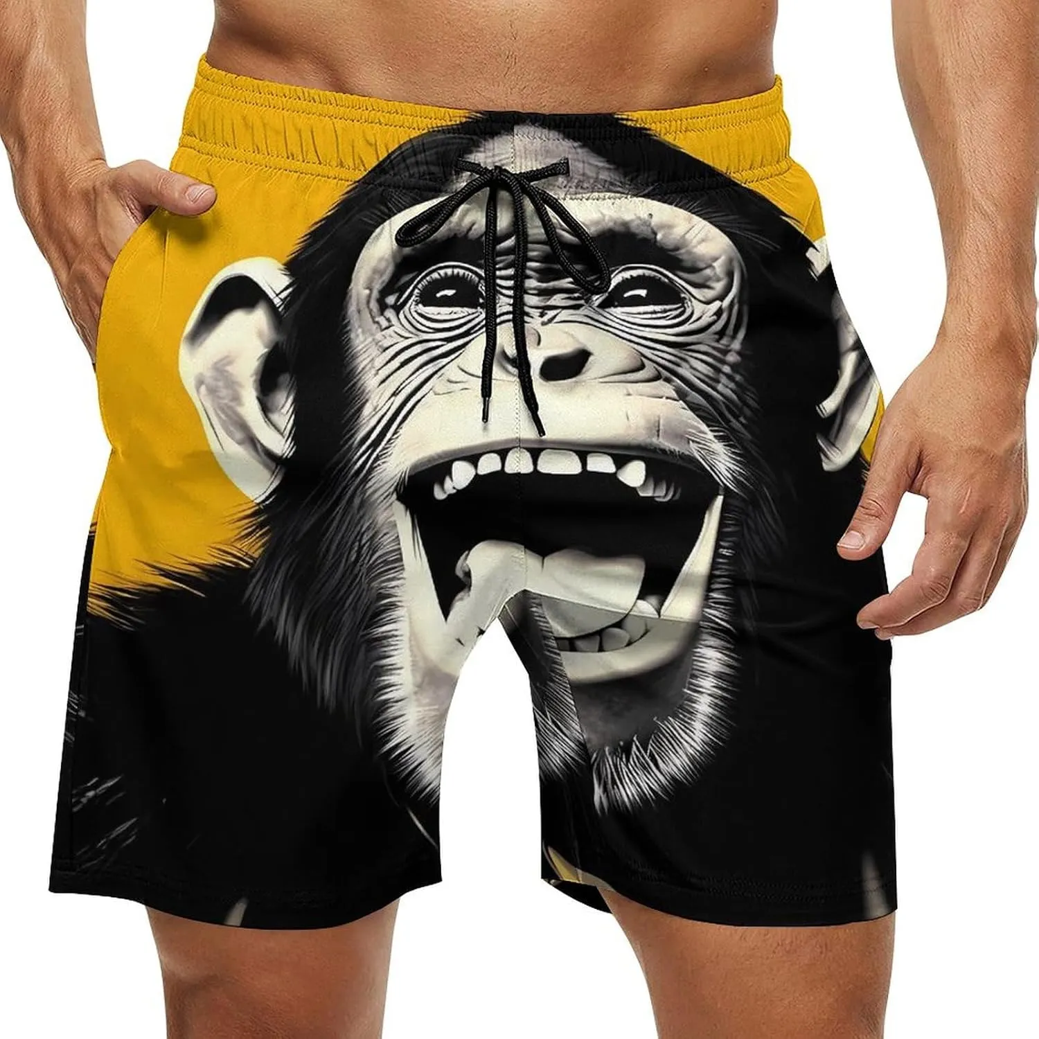 Laugh Monkey Chimp Men's Swim Trunks Quick Dry Bathing Suit Swimming Board Shorts Beach Swimwear