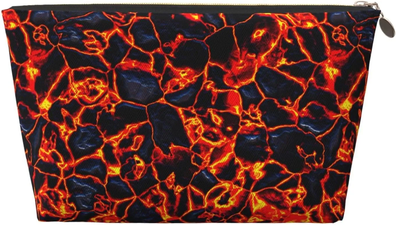 Lava Melting Rocks Red Black Small Makeup Bag For Purse,Leather Cosmetic Bags For Girls Women Zipper Travel Toiletry Pouch Makeup Bags