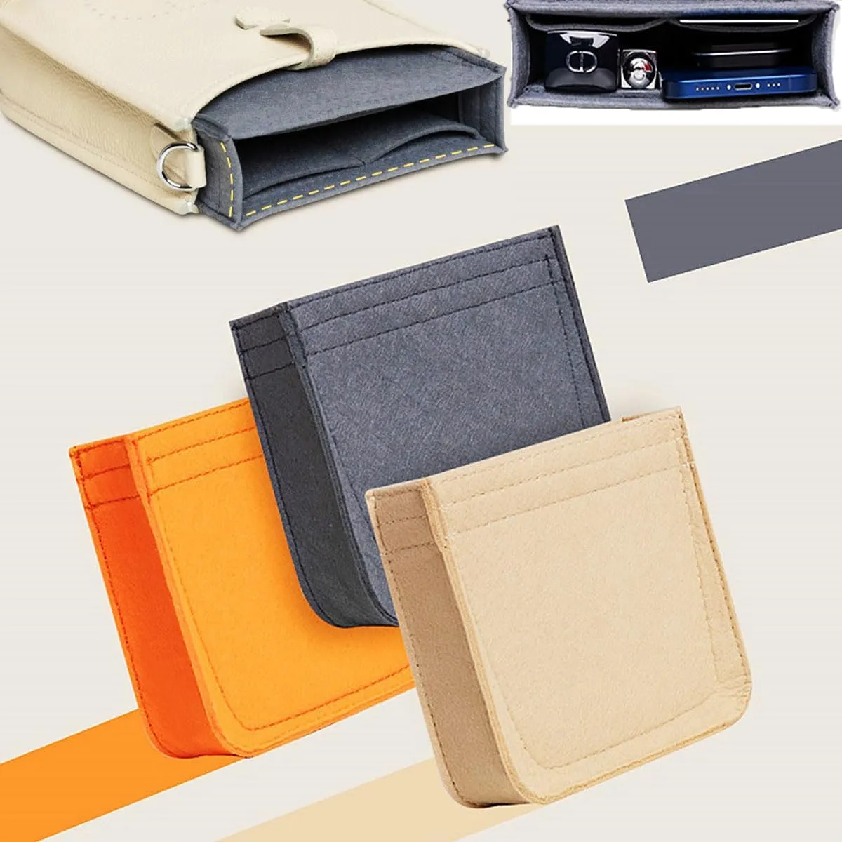 Lckaey Felt Organizer- for TPM Bag Evelyne III 16 Bags Insert- Handbag insert Purse-1003brown-S