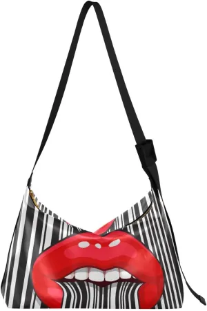 Leather Hobo Tote Bags for Women Men,Strip Mouth Tongue Trendy Messenger Bag Crossbody Large Size Funny Open Mouth Casual Shoulder Bag Handbag for Travel Shopping Work