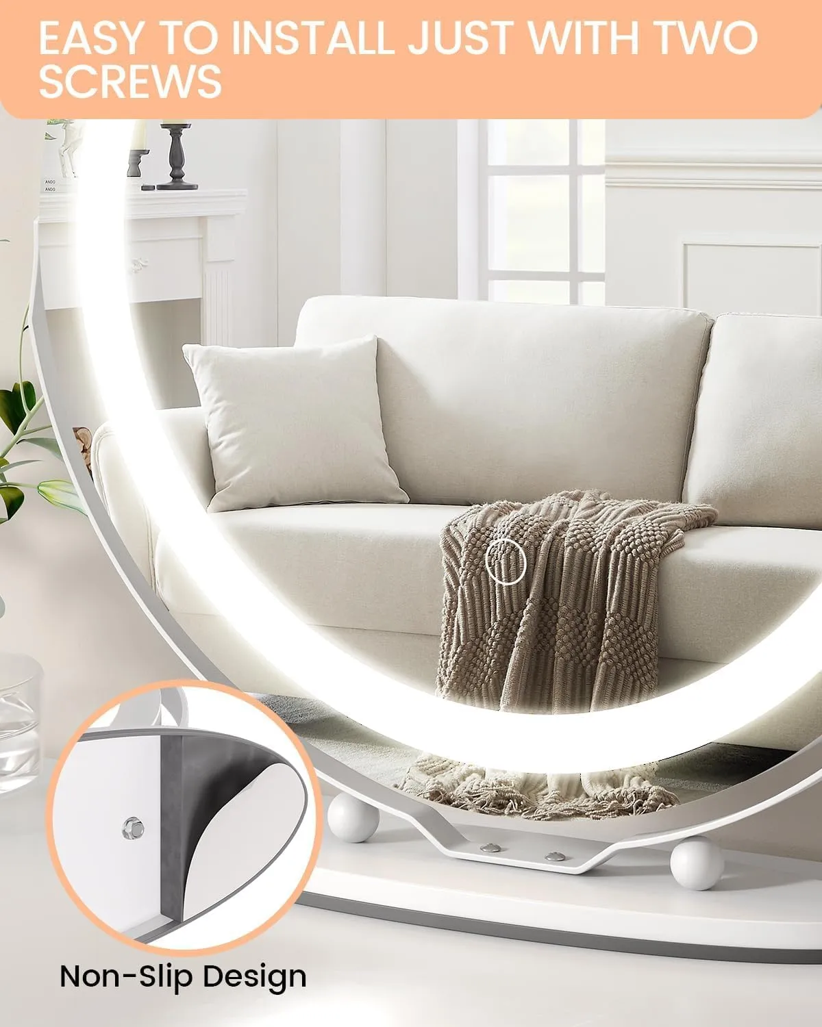 LED Vanity Mirror 19 Inch - Touch Control 3 Light Modes & Dimmable Makeup Mirror with 360° Rotation, for Bathroom & Bedroom, White