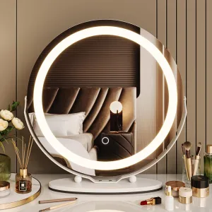 LED Vanity Mirror 19 Inch - Touch Control 3 Light Modes & Dimmable Makeup Mirror with 360° Rotation, for Bathroom & Bedroom, White