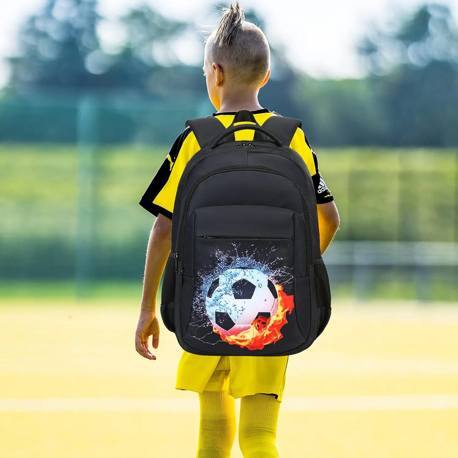 LEDAOU School Backpack Kids Teen Boys Girls Bookbag Daypack School Bag (Football Black A)