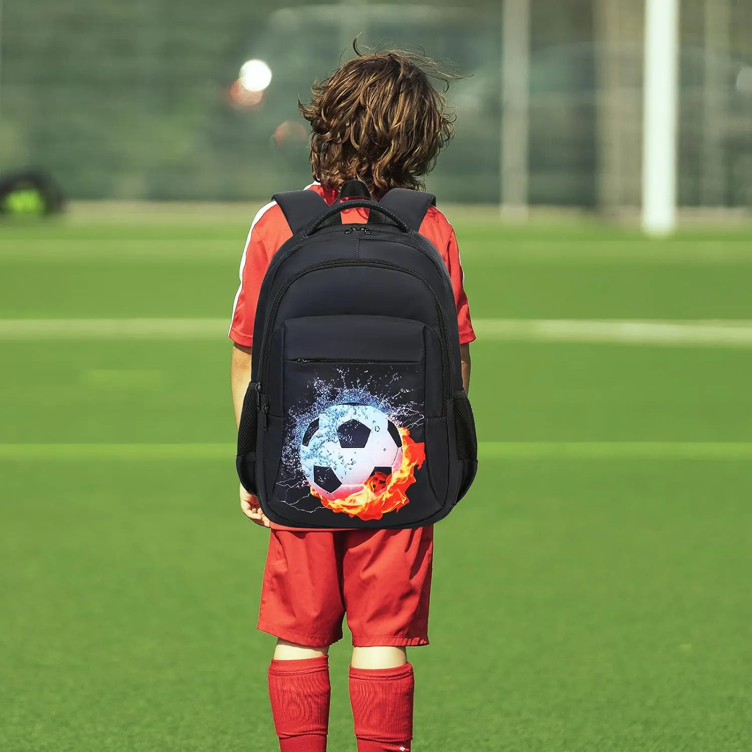 LEDAOU School Backpack Kids Teen Boys Girls Bookbag Daypack School Bag (Football Black A)
