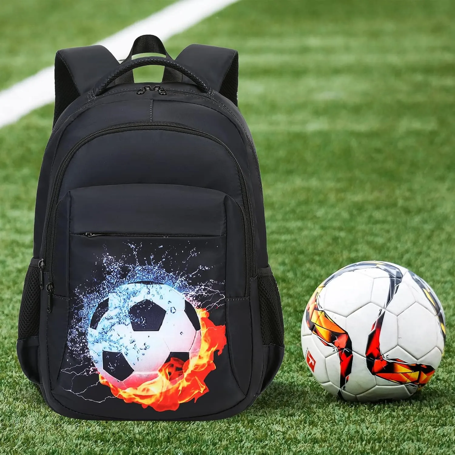LEDAOU School Backpack Kids Teen Boys Girls Bookbag Daypack School Bag (Football Black A)