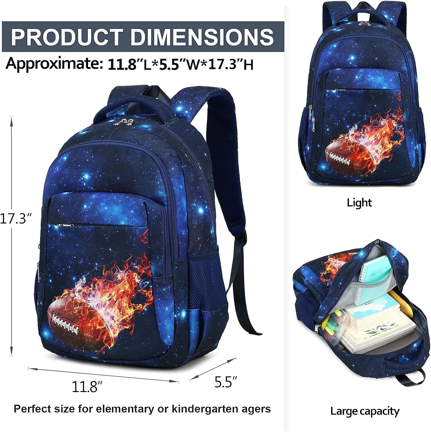 LEDAOU School Backpack Teen Boys Kids Bookbag Daypack School Bag (Galaxy Football)
