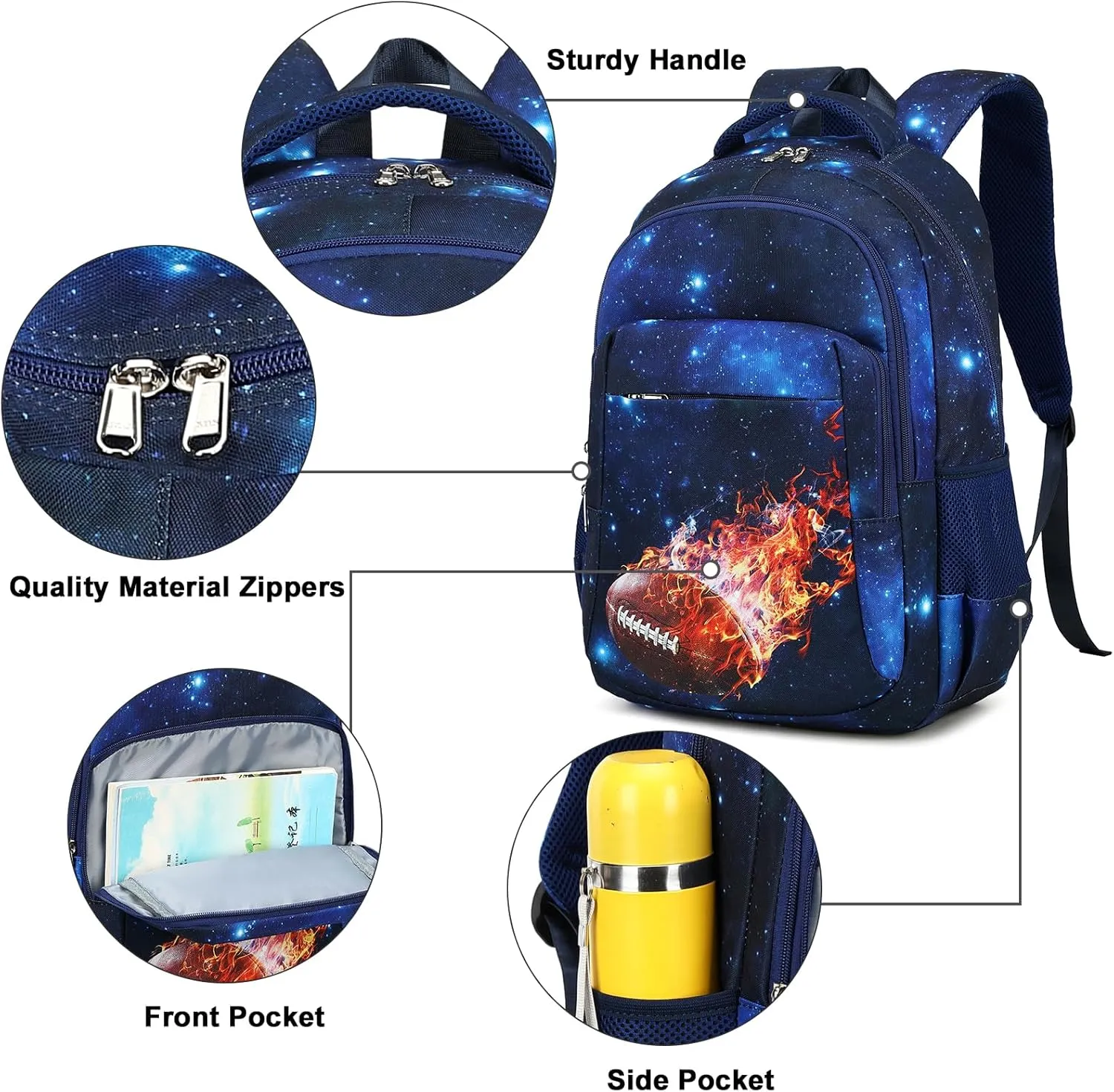 LEDAOU School Backpack Teen Boys Kids Bookbag Daypack School Bag (Galaxy Football)