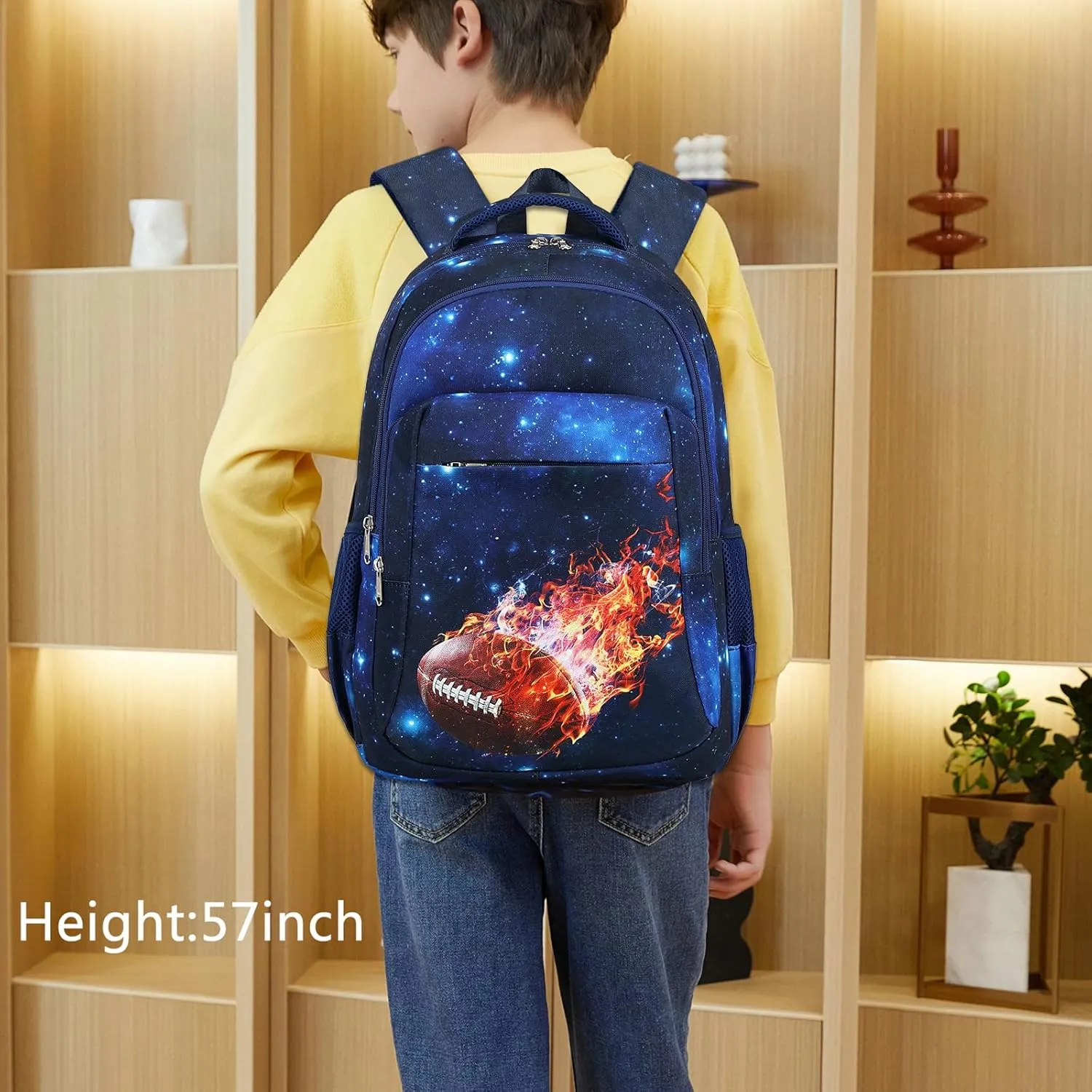 LEDAOU School Backpack Teen Boys Kids Bookbag Daypack School Bag (Galaxy Football)