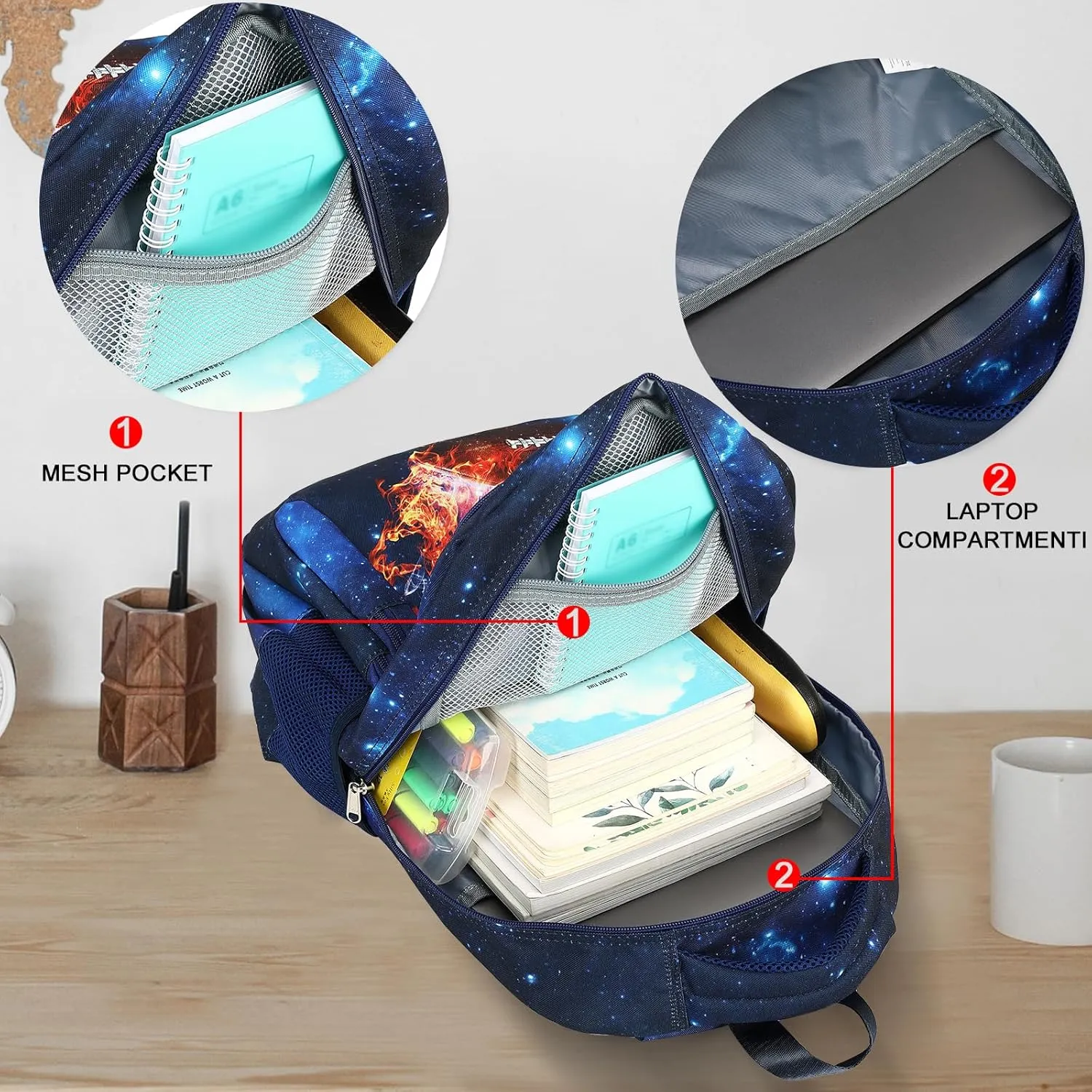 LEDAOU School Backpack Teen Boys Kids Bookbag Daypack School Bag (Galaxy Football)