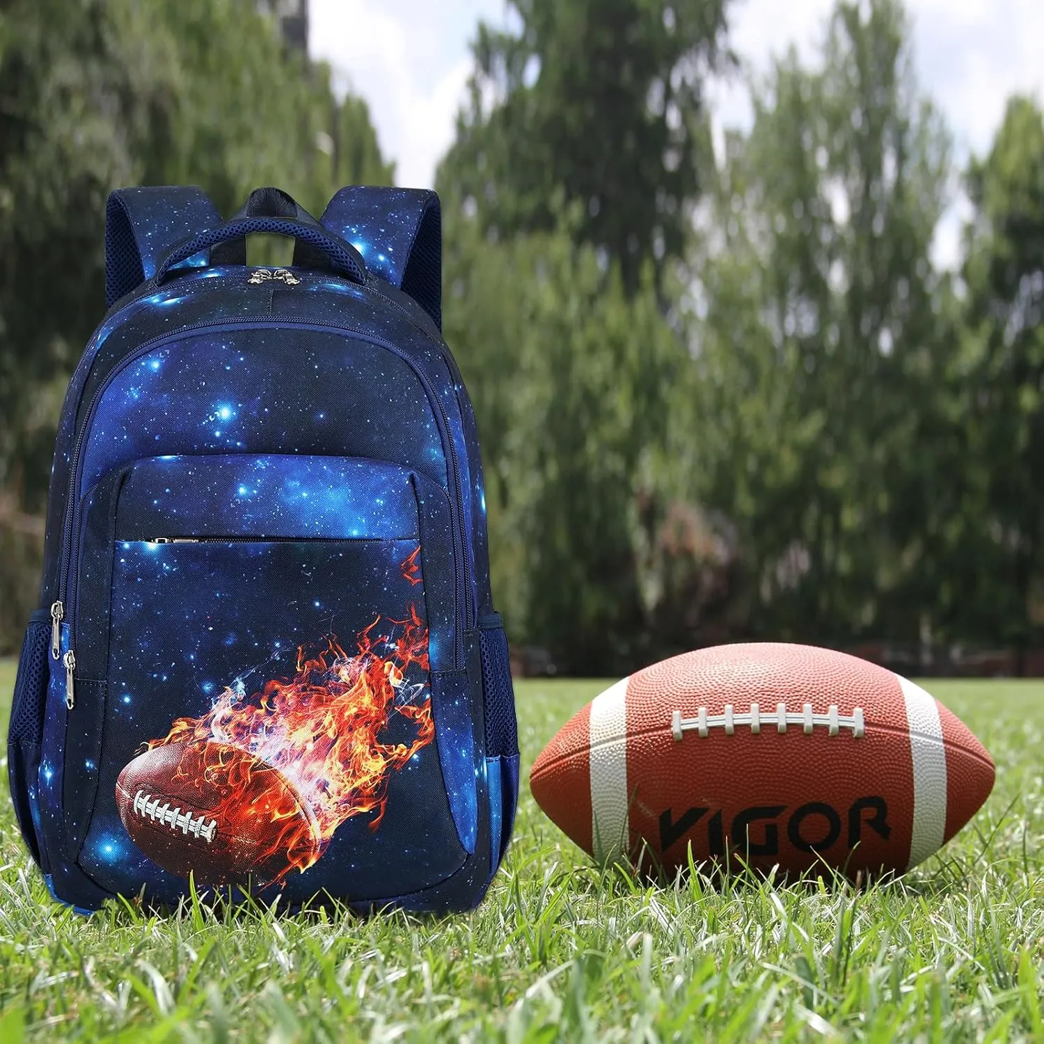 LEDAOU School Backpack Teen Boys Kids Bookbag Daypack School Bag (Galaxy Football)