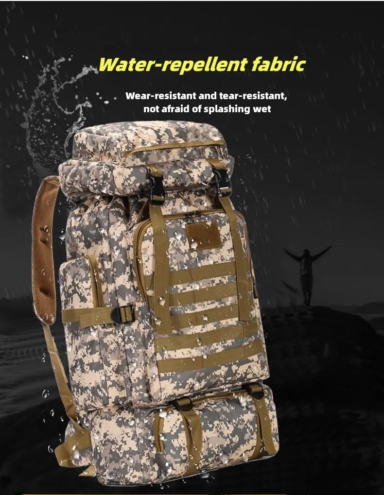 Leisure Travel Large Capacity 80L Waterproof Camouflage Mountaineering Bag Tactical Backpack Outdoor Sports Trekking Backpack (Desert camouflage)