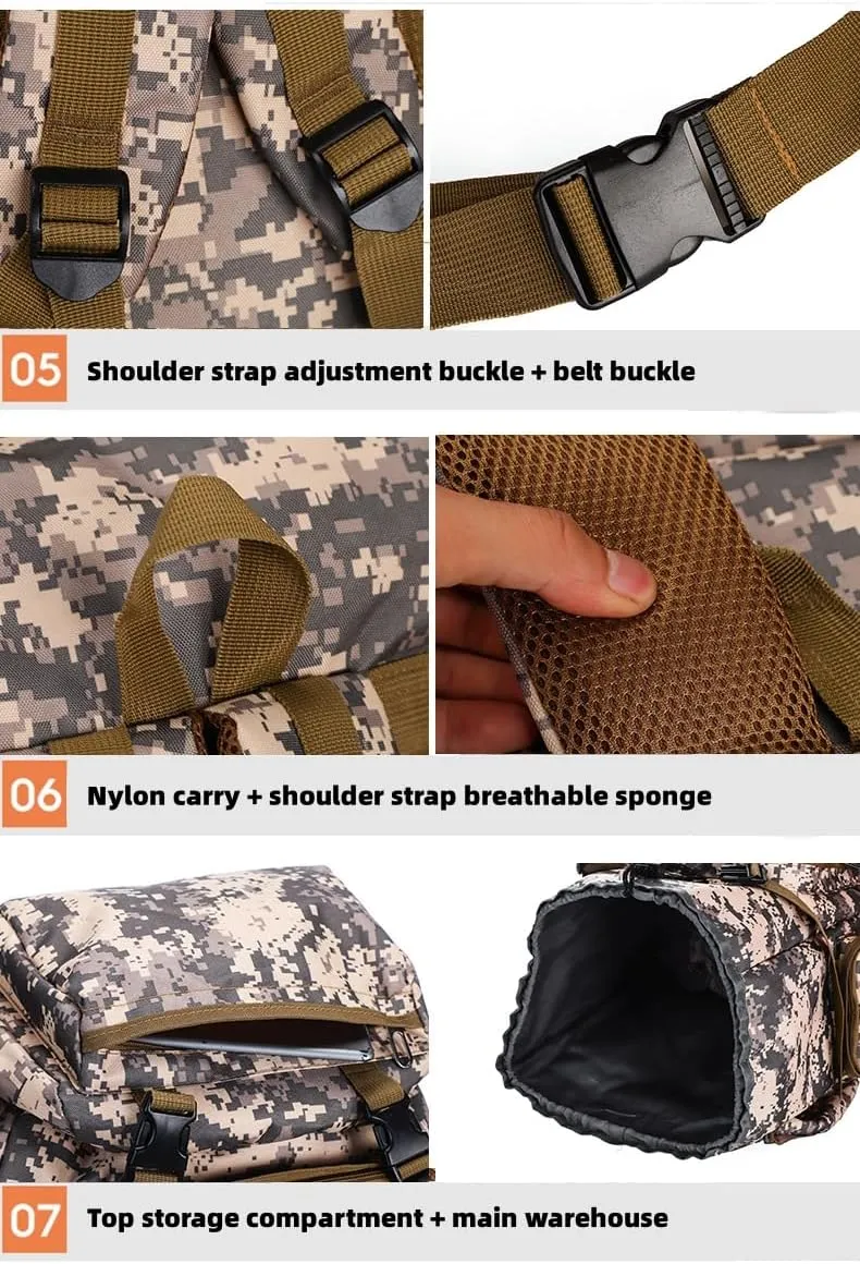 Leisure Travel Large Capacity 80L Waterproof Camouflage Mountaineering Bag Tactical Backpack Outdoor Sports Trekking Backpack (Desert camouflage)