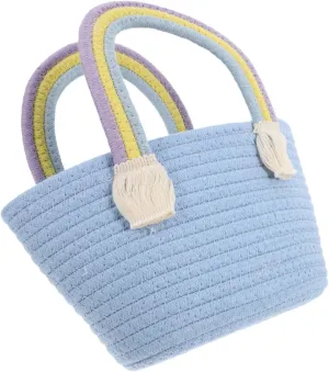 LIFKOME Hand Bags Cotton Thread Handbag Rainbow Handle Elegant Beach Bag for Summer