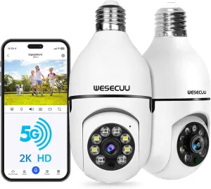Light Bulb Security Camera 2Pack 5G& 2.4GHz WiFi 2K Security Cameras Wireless Outdoor Motion Detection and Alarm,Two-Way Talk,Color Night Vision,Human Detection, Bulb Camera Compatible with Alexa