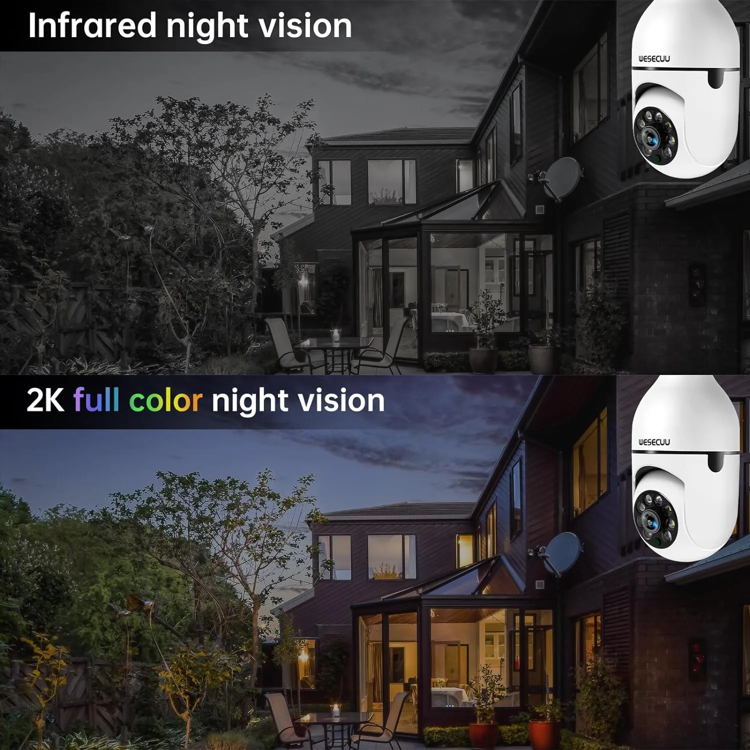 Light Bulb Security Camera 2Pack 5G& 2.4GHz WiFi 2K Security Cameras Wireless Outdoor Motion Detection and Alarm,Two-Way Talk,Color Night Vision,Human Detection, Bulb Camera Compatible with Alexa