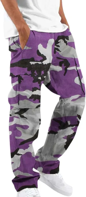 Light Weight Cargo Pants for Men Casual Outdoor Hiking Cotton Joggers Loose Fit Work Multi Pockets Baggy Track Pants