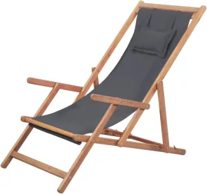 Lightweight and Adjustable Folding Beach Chair with Wooden Frame, Reclining in 3 Positions, Gray