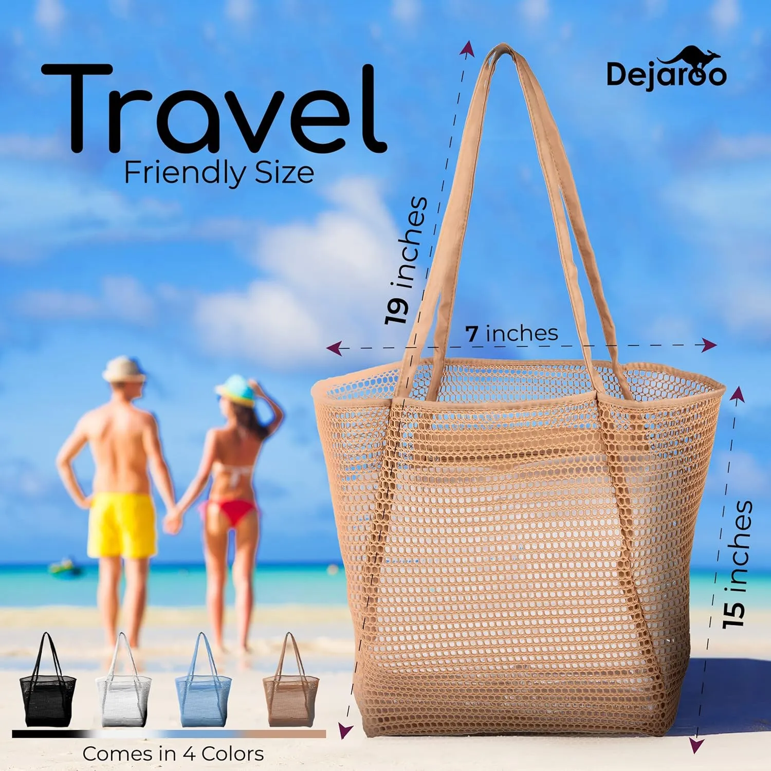 Lightweight Mesh Beach Bag - Beach Tote Bag with Thicker and Softer Straps - Packable Beach Bag with Inner Zipper