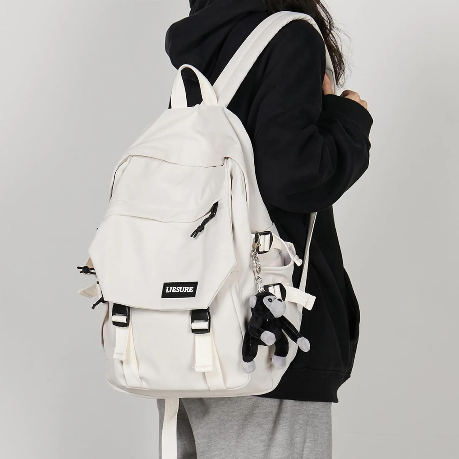 Lightweight School Bag Casual Daypack College Laptop Backpack for Men Women Water Resistant Travel Rucksack for Sports High School Middle Bookbag for girls（White）