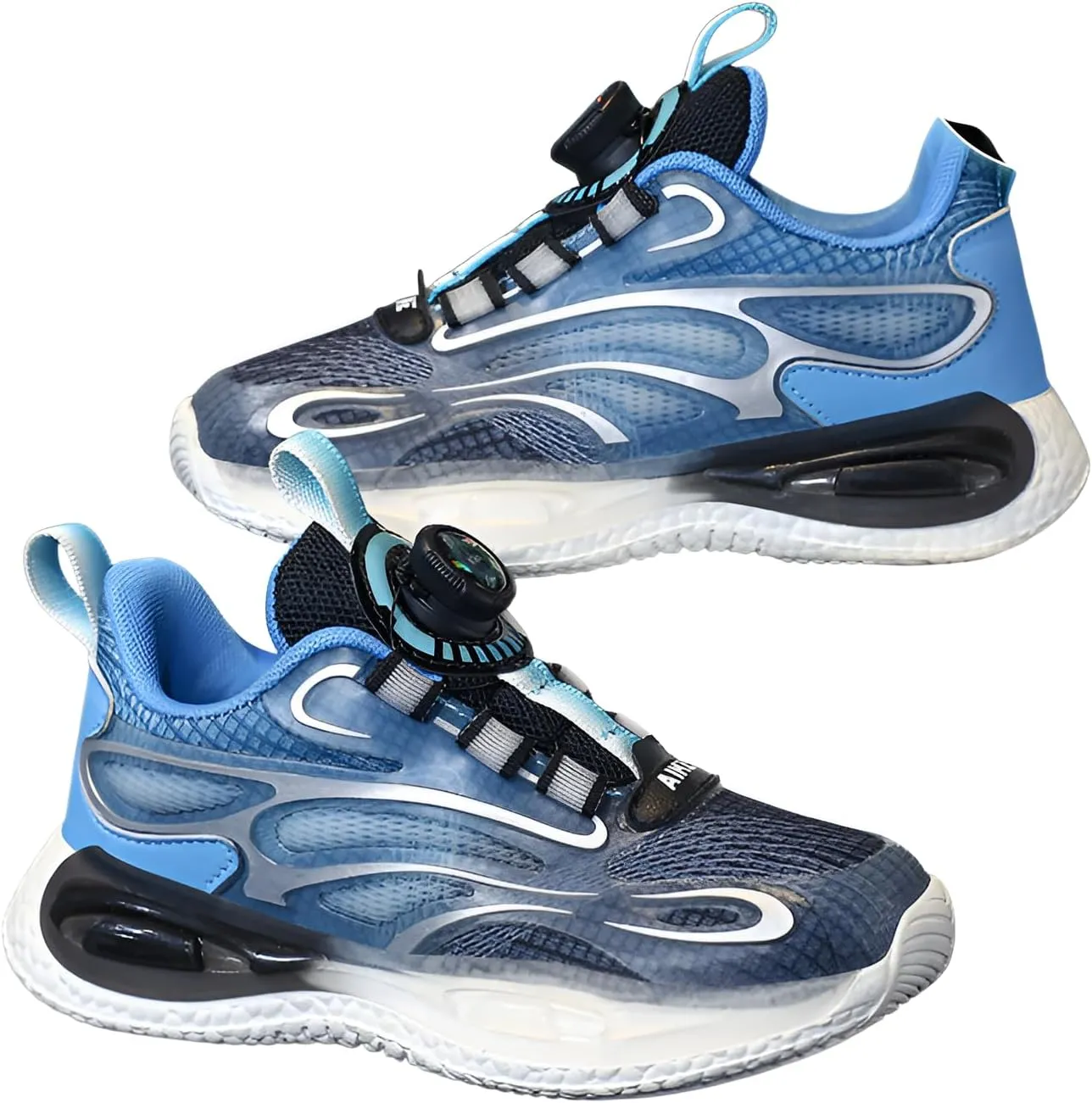 lilaBelle]【Rotary Buckle Design Kids Light Up Sneakers | Boys Running Shoes Breathable Mesh with Non-Slip Sole | Lightweight Sports Shoes for School, Outdoor Activities & Daily Wear (Glowing Blue)