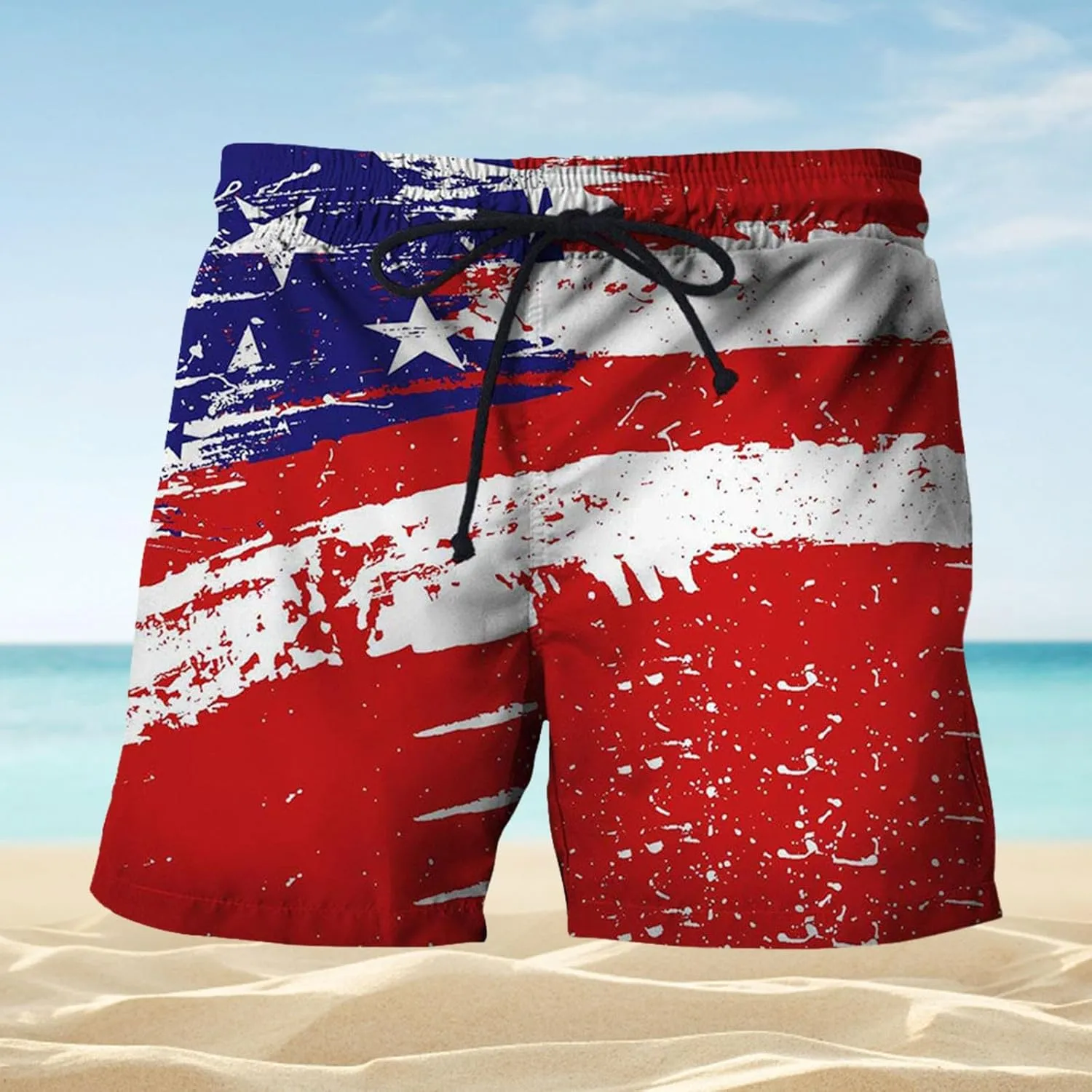 Linen Men Realistic Printed Summer Shorts Beach Shorts Beach Swim Shorts Linen Clothes for Men Big and Tall Shorts