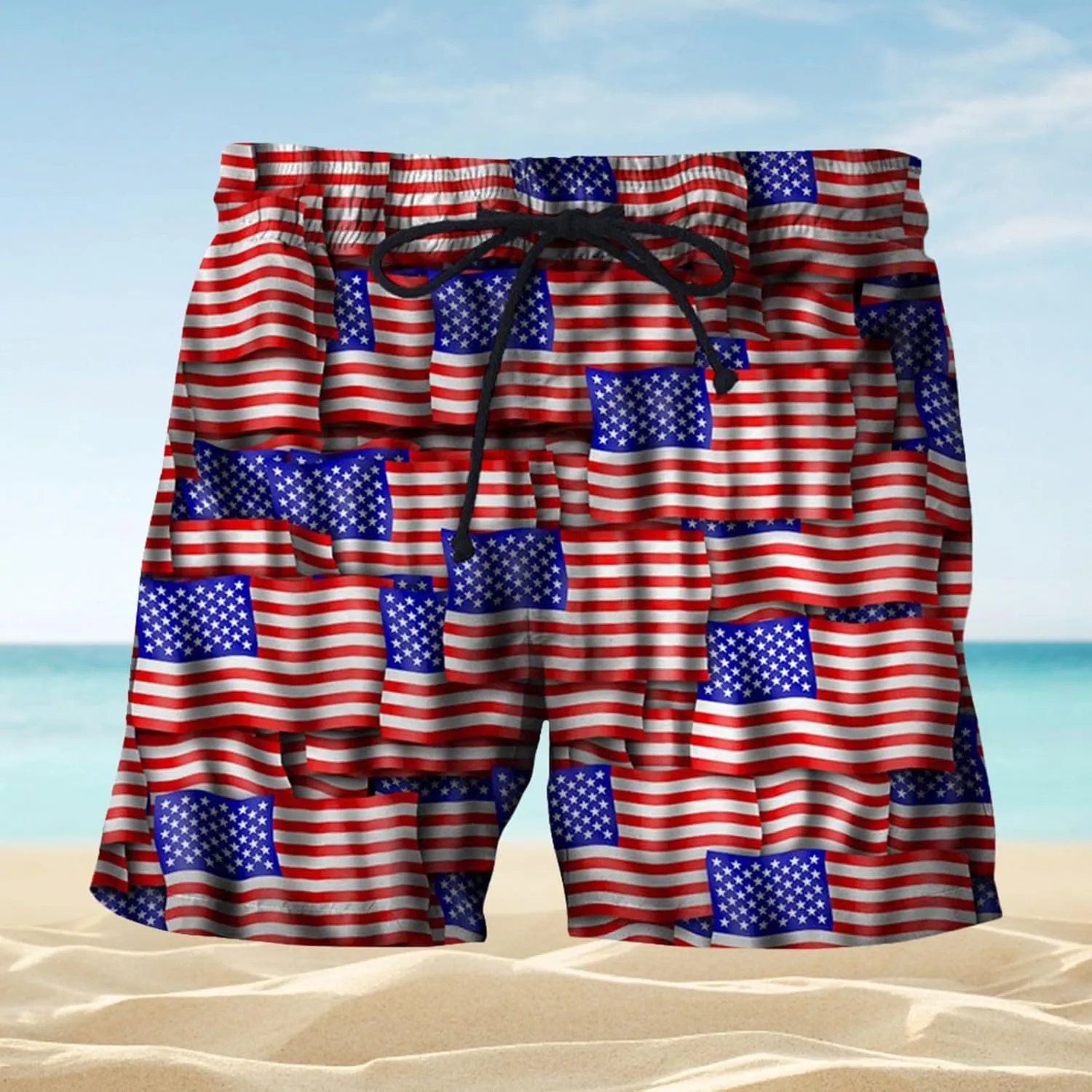 Linen Men Realistic Printed Summer Shorts Beach Shorts Beach Swim Shorts Linen Clothes for Men Big and Tall Shorts
