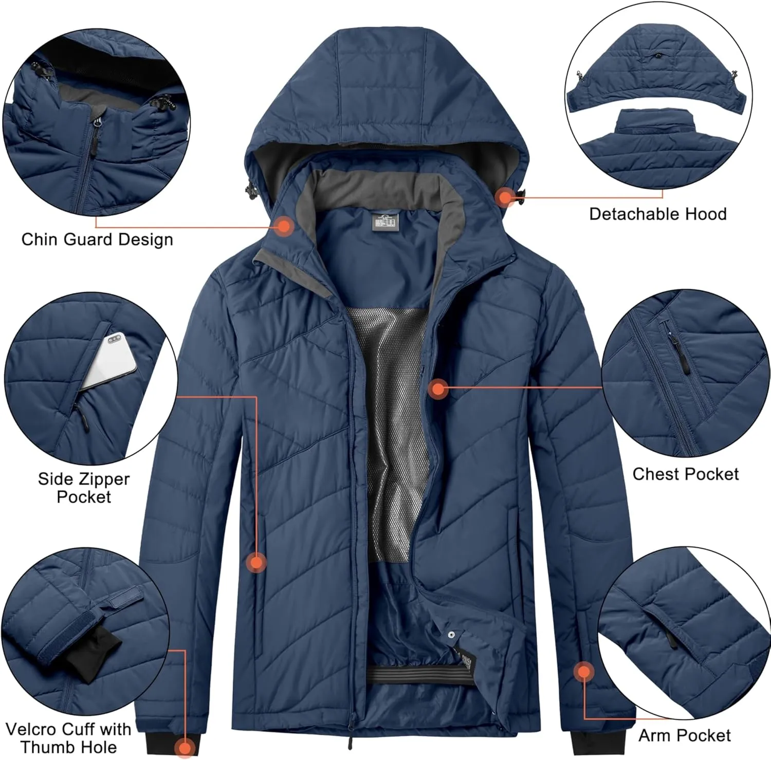 Little Donkey Andy Men's Warm Ski Jacket Water Resistant Insulated Snowboarding Jacket Windproof Winter Snow Coat