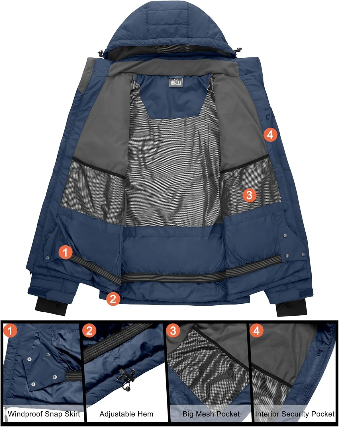 Little Donkey Andy Men's Warm Ski Jacket Water Resistant Insulated Snowboarding Jacket Windproof Winter Snow Coat