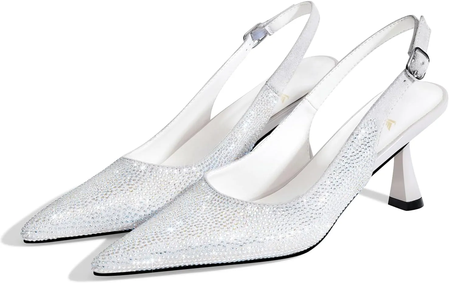LOCERICH Women's Kitten Heels Slingback Low Heel Dress Shoes Closed Toe Pumps Rhinestone Pointed Toe Sparkly Sling Back Bridal Wedding Party