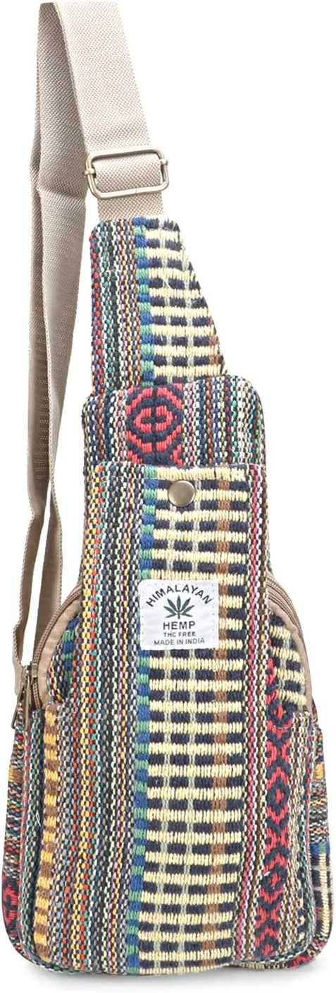 LONGING TO BUY Hemp Sling Backpack - Cross Body Bag & Shoulder Backpack with Adjustable Strap for Men & Women (Yellow-Multi)